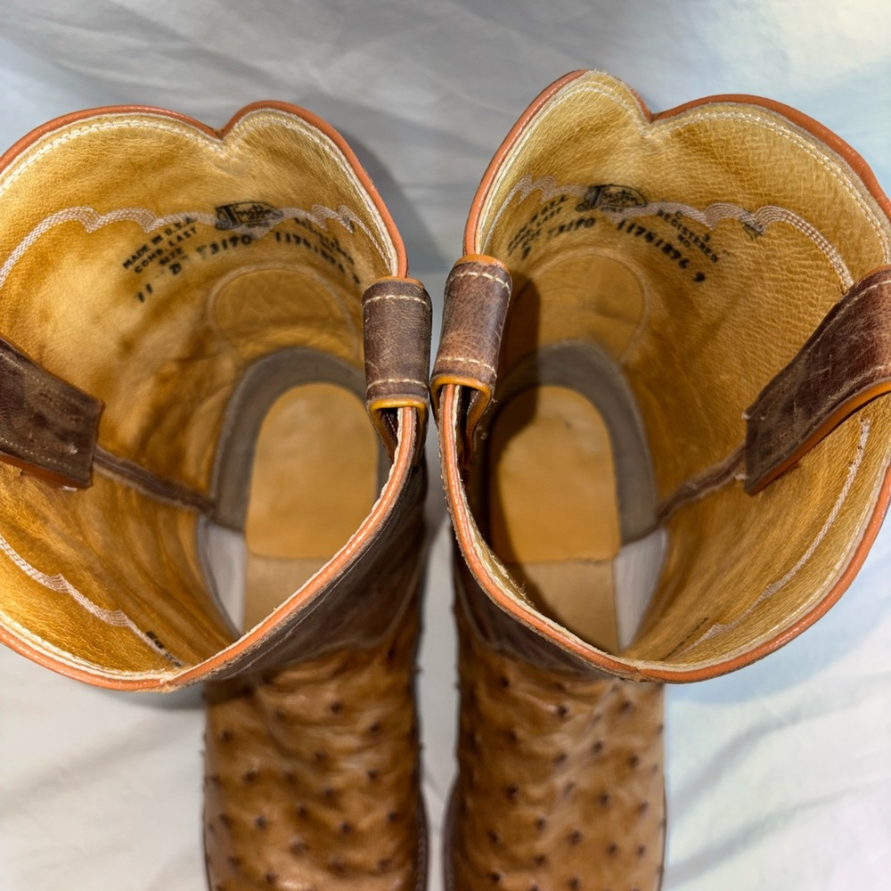 Justin Boots Tan and Brown Ostrich Western Boots - Picture 9 of 14